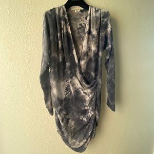 GoldHawk Vintage Silk Dress XS Tie Dye Tunic Wrap V Neck | Long sleeve
